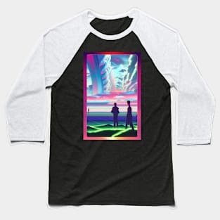 Synthwave Skyline 001 Baseball T-Shirt